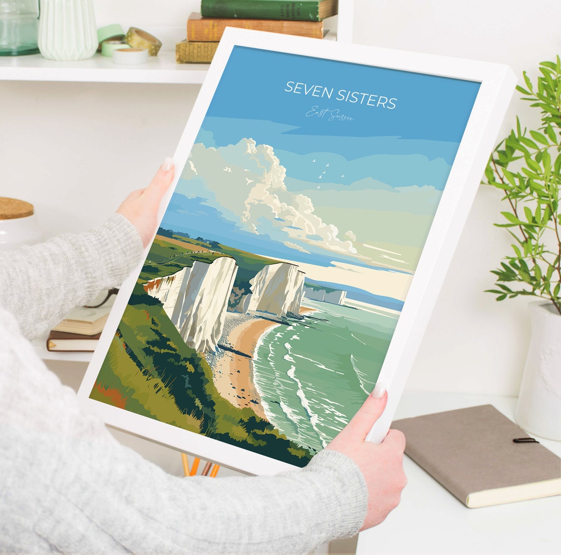 Seven Sisters Travel Poster Wall Art Seven Sisters Travel Print East Sussex English Coastal Art Seven Sisters Gift Art Lovers Gift - Image 5