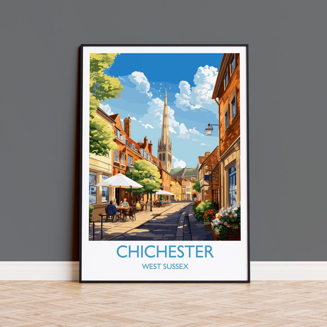 Chichester Cathedral Street Scene Poster With White Border Art