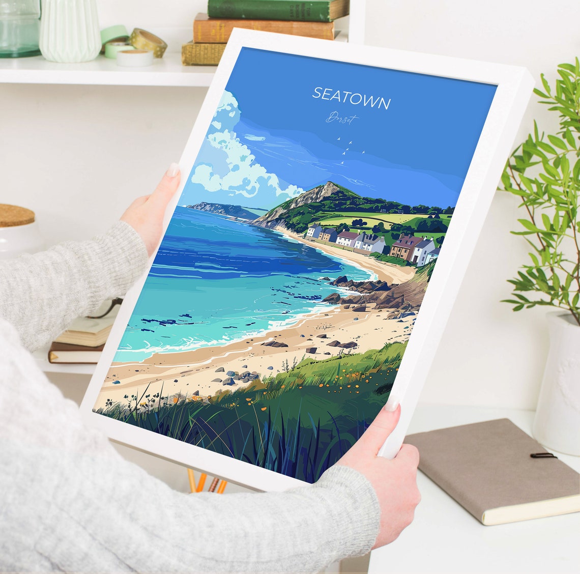 Seatown Dorset Sandy Beach Village Cliffs Coast England Travel Poster - Image 3