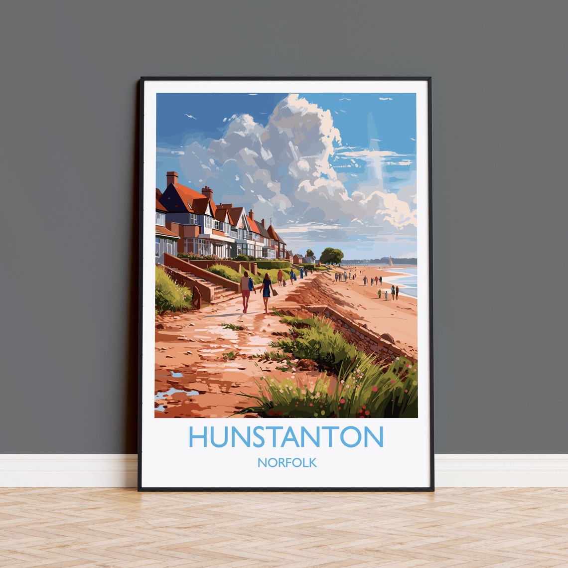 Hunstanton Beach Norfolk Seafront Promenade Vintage Travel Poster