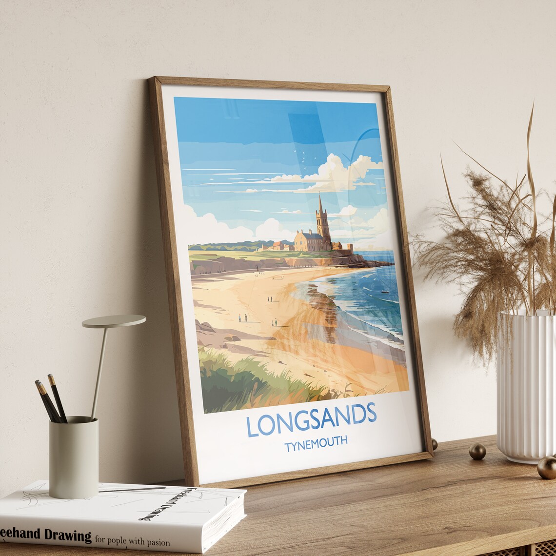 Longsands Tynemouth Beach Church Cliff Coastal Travel Poster - Image 3