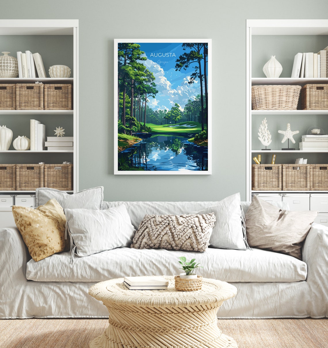 Augusta Georgia Golf Course Lake Reflection Vintage Script Poster - Image 4
