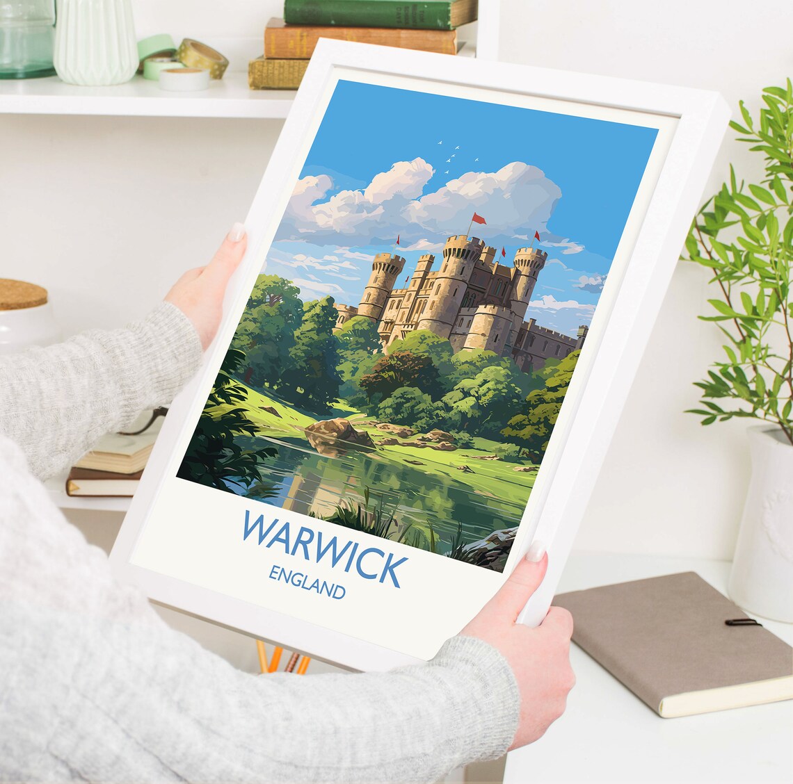 Warwick Castle England Stone Towers Riverside Vintage Travel Poster - Image 5