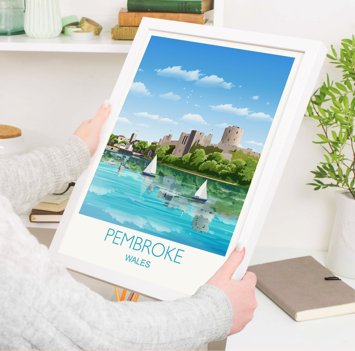 Pembroke Wales Castle River Sailboats Reflection Travel Poster Gift - Image 5