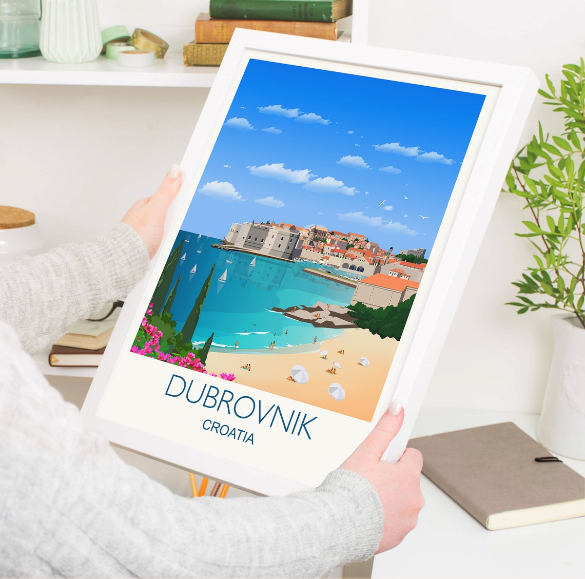 Dubrovnik Croatia Adriatic Coast Old Walls Beach View Art Poster - Image 3