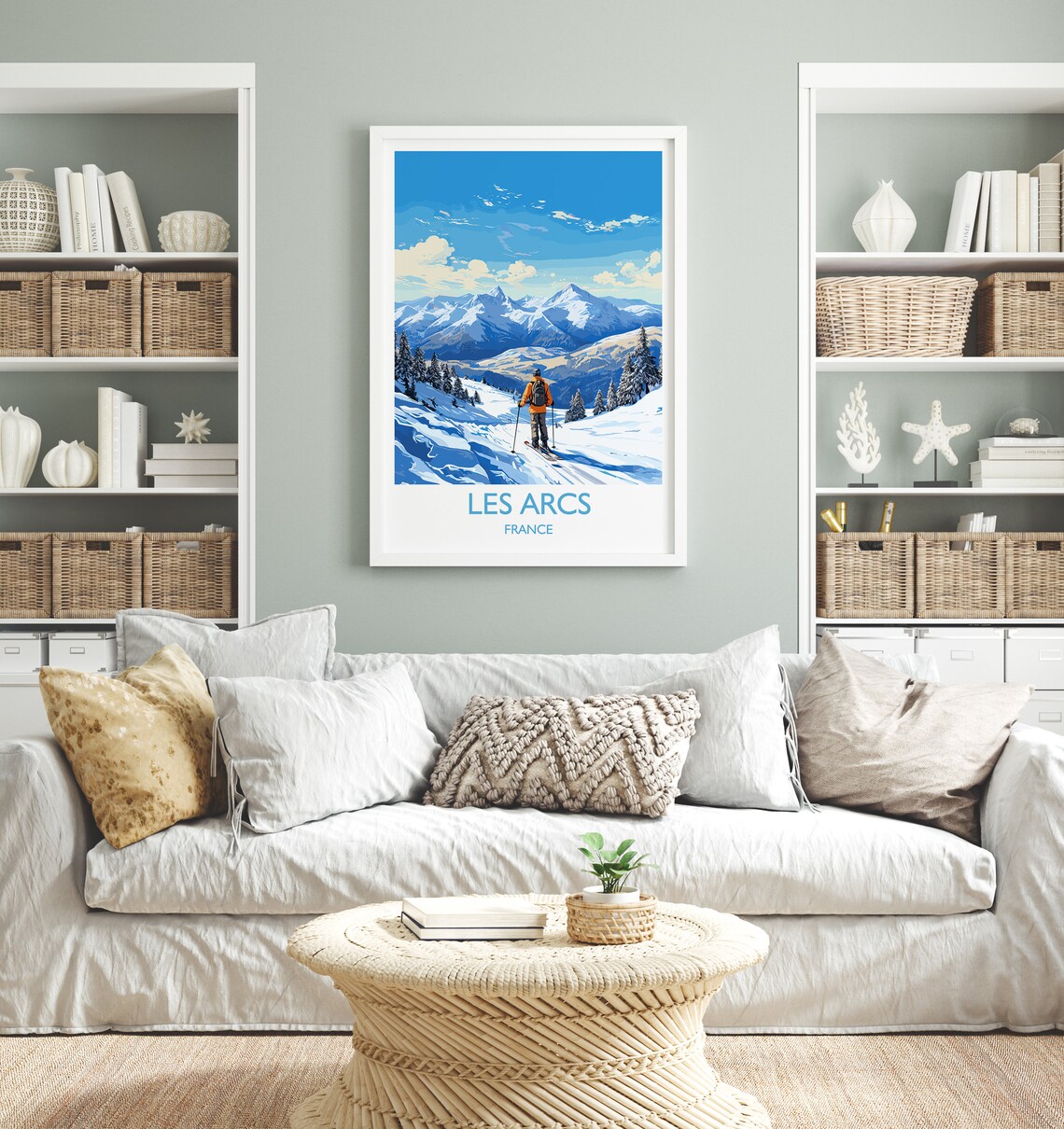 Les Arcs France Skier Alpine Peak Sunny Blue Sky Ski Travel Poster - Image 4