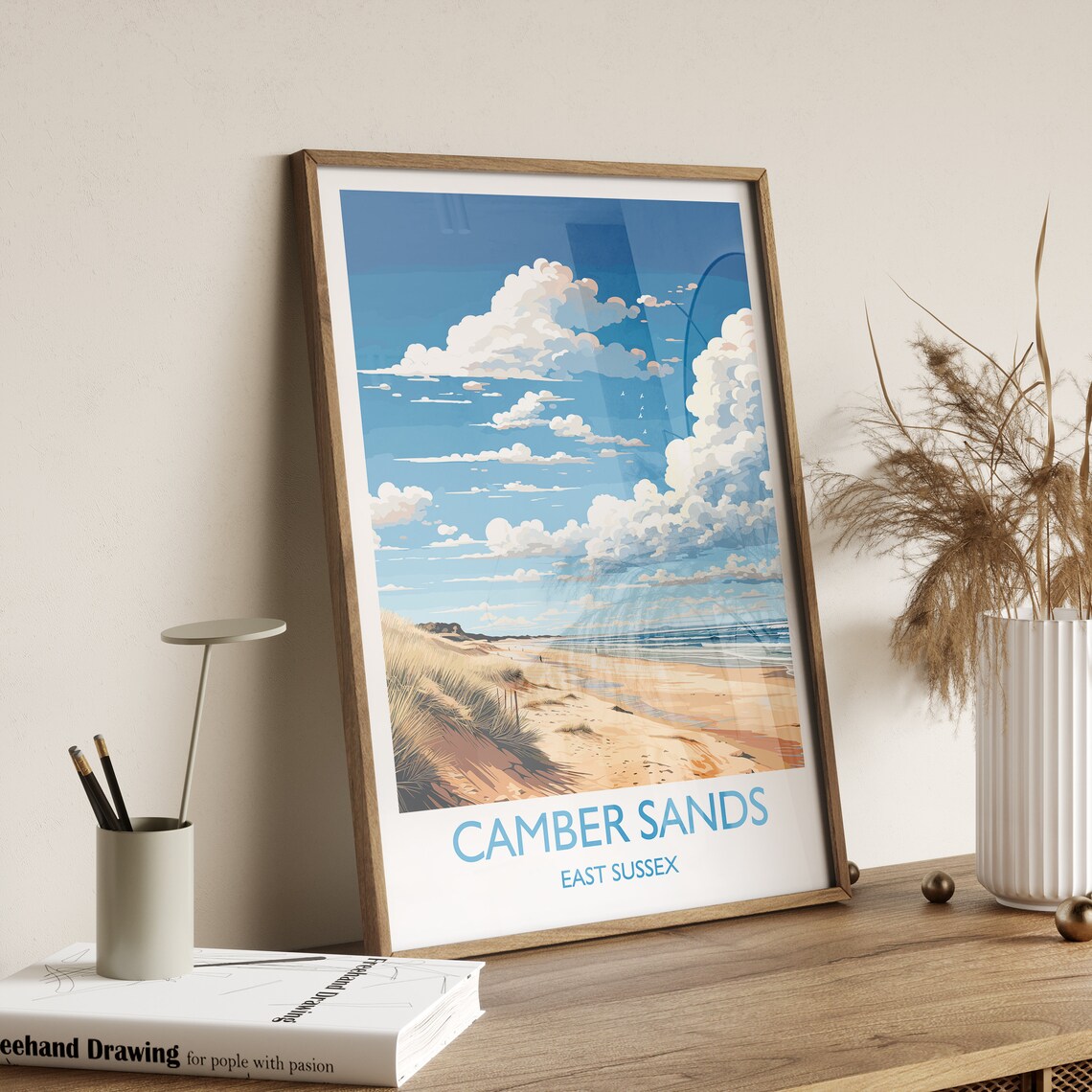 Camber Sands East Sussex Sandy Beach Dunes Blue Sky Travel Poster - Image 3