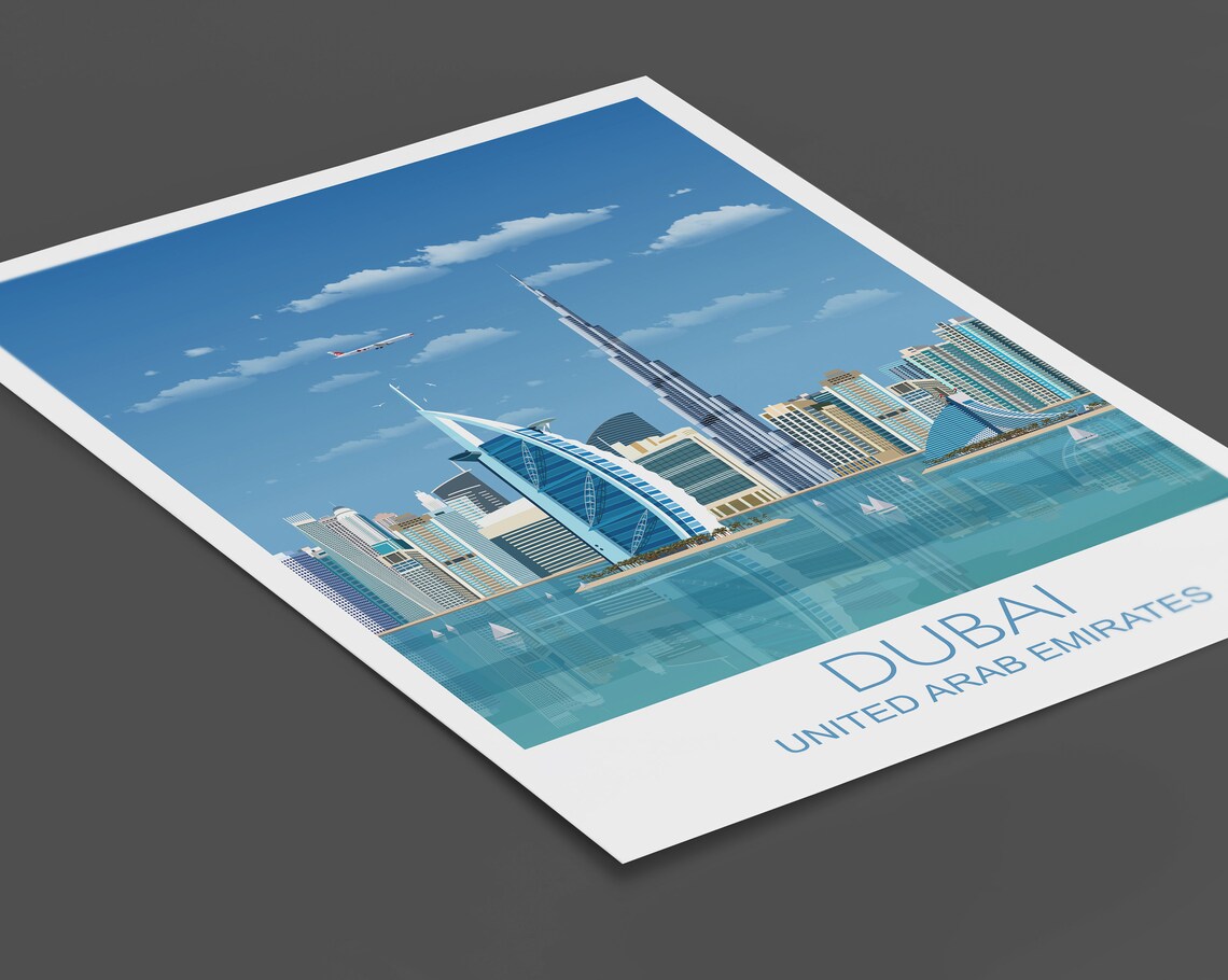 Dubai United Arab Emirates Day Skyline Travel Poster Burj Khalifa - Image 2
