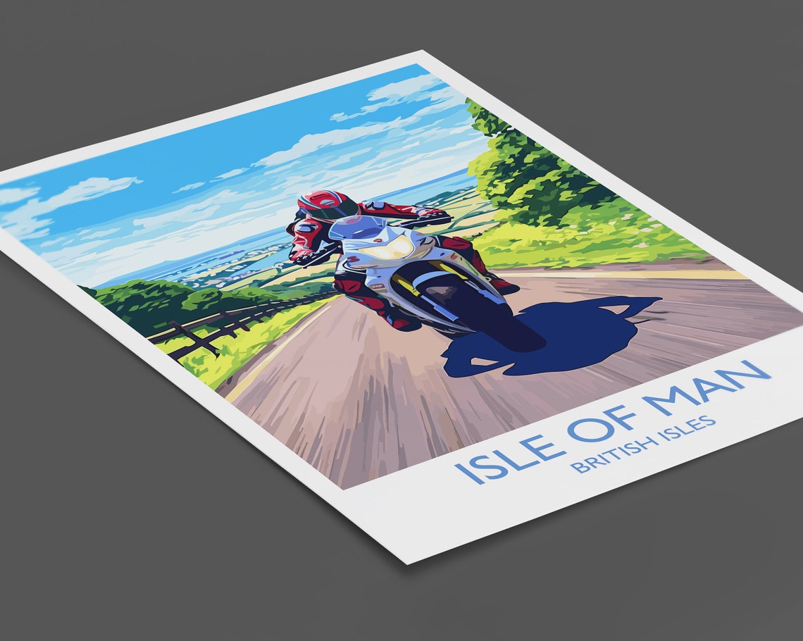Isle Of Man Poster Motorbike Wall Art Travel Print Of Isle Of Man Motorbike Racing Art Isle Of Man Art Gift British Isles Wall Art - Image 2