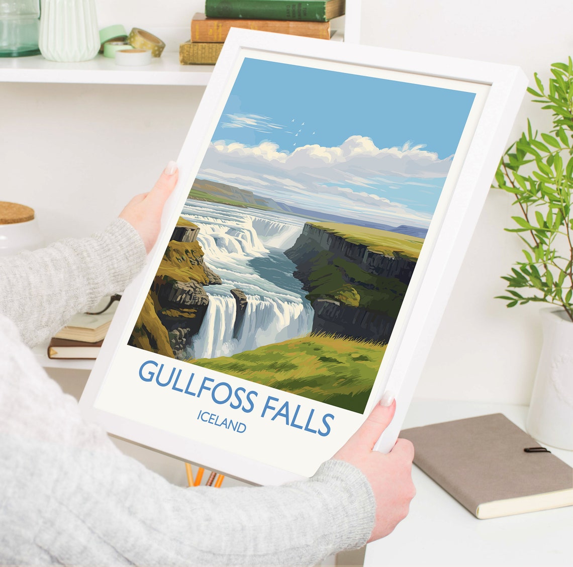 Gullfoss Falls Iceland Powerful Waterfall Landscape View Poster - Image 5