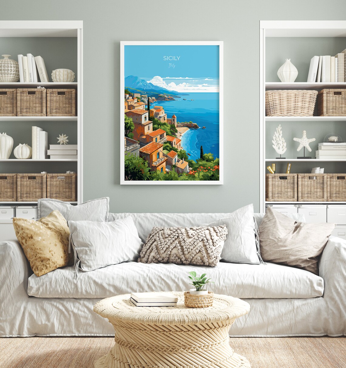 Sicily Italy Hillside Village Bay Coast Scenes Travel Poster - Image 3