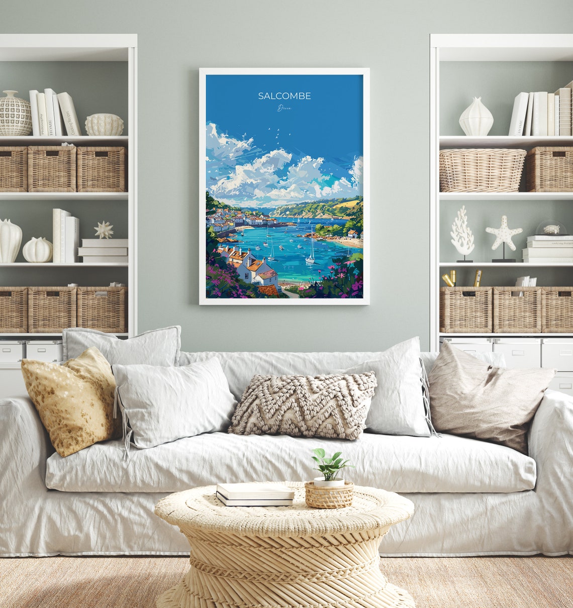Salcombe Devon Harbor Sailboats Pastel Cottages Coastal Travel Poster - Image 4