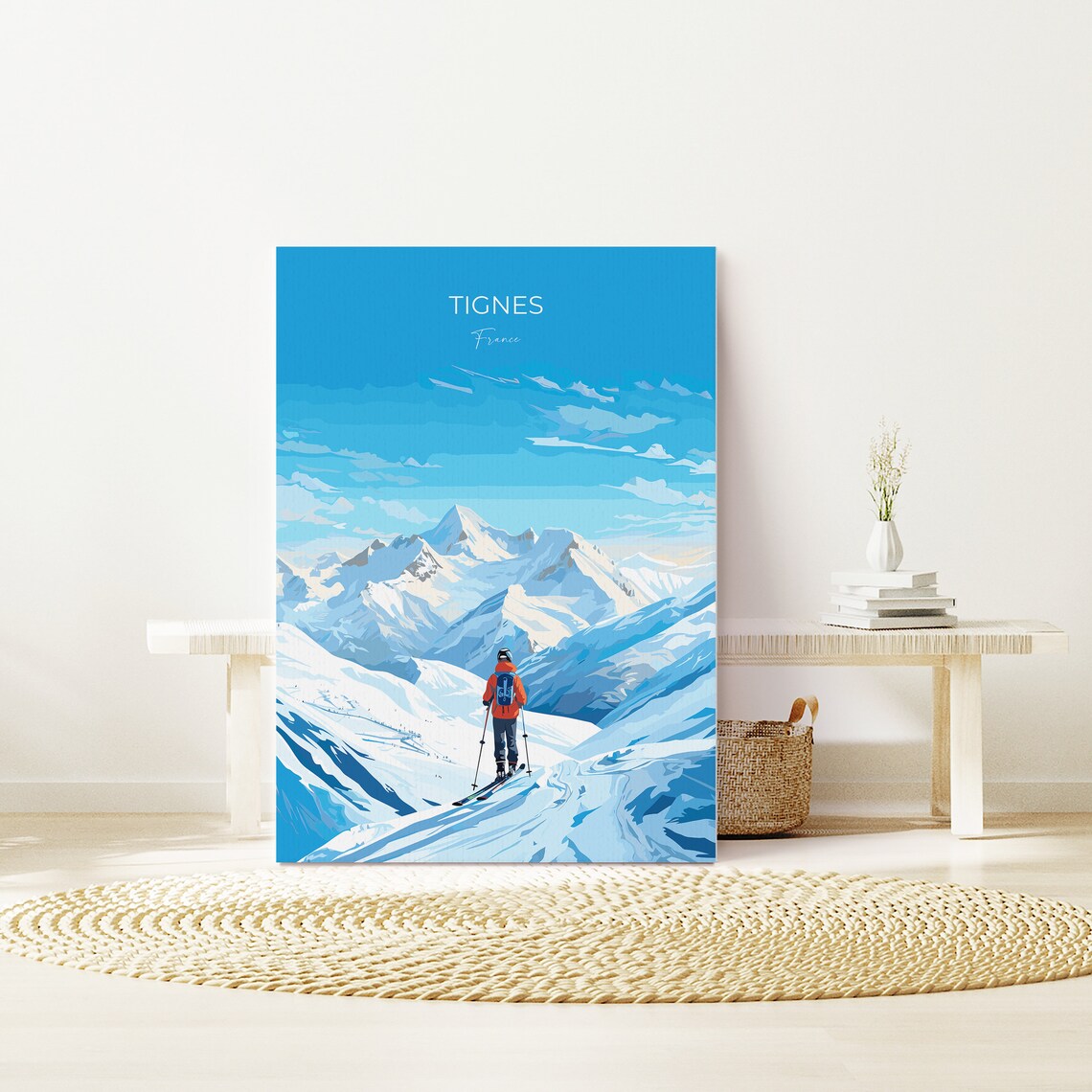 Tignes France Alpine Ski Resort Snowy Peaks Mountain Skier Poster - Image 3