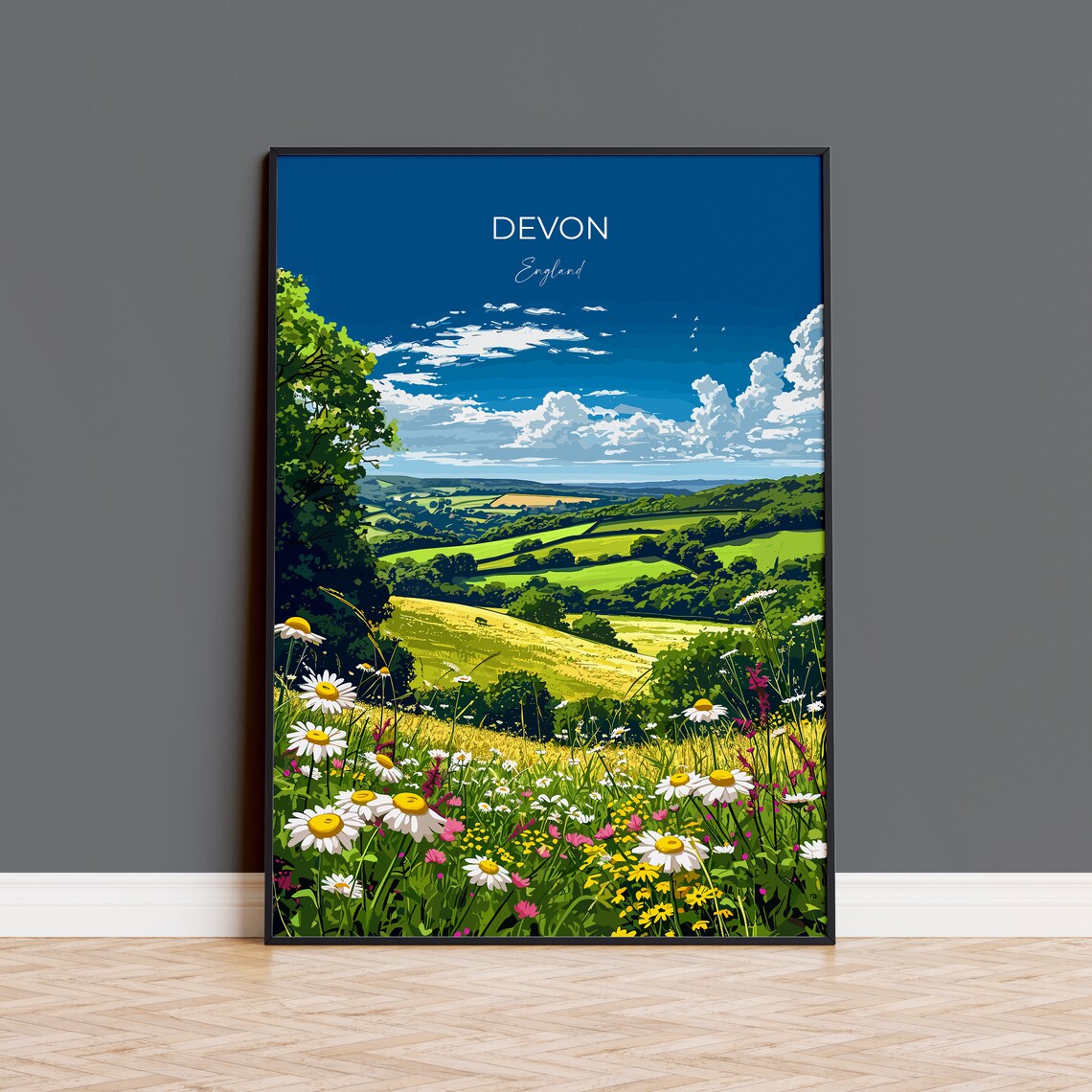 Devon Travel Poster, England Countryside Art Print