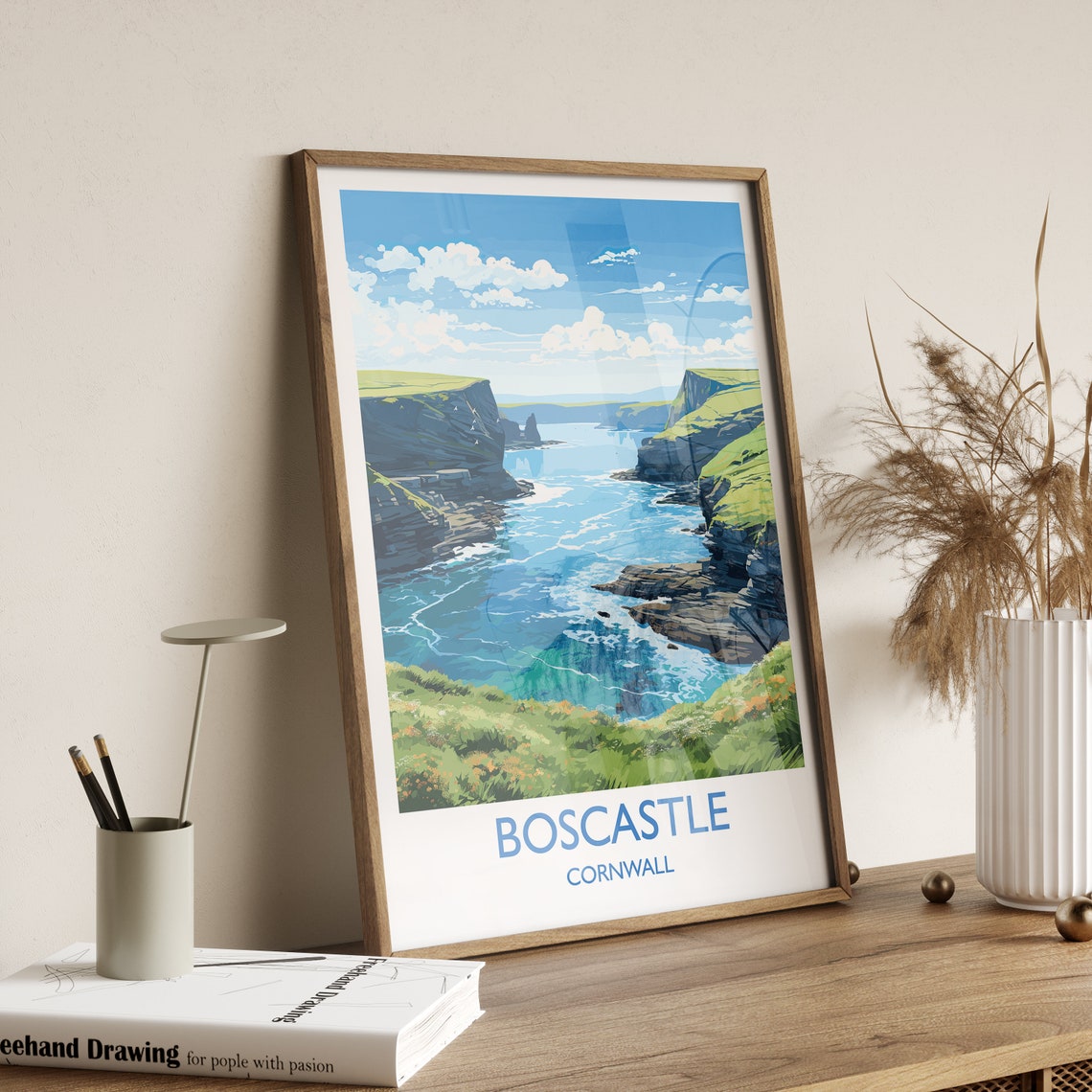 Boscastle Cornwall Dramatic Sea Cliffs Rocky Cove Coastal Poster - Image 2