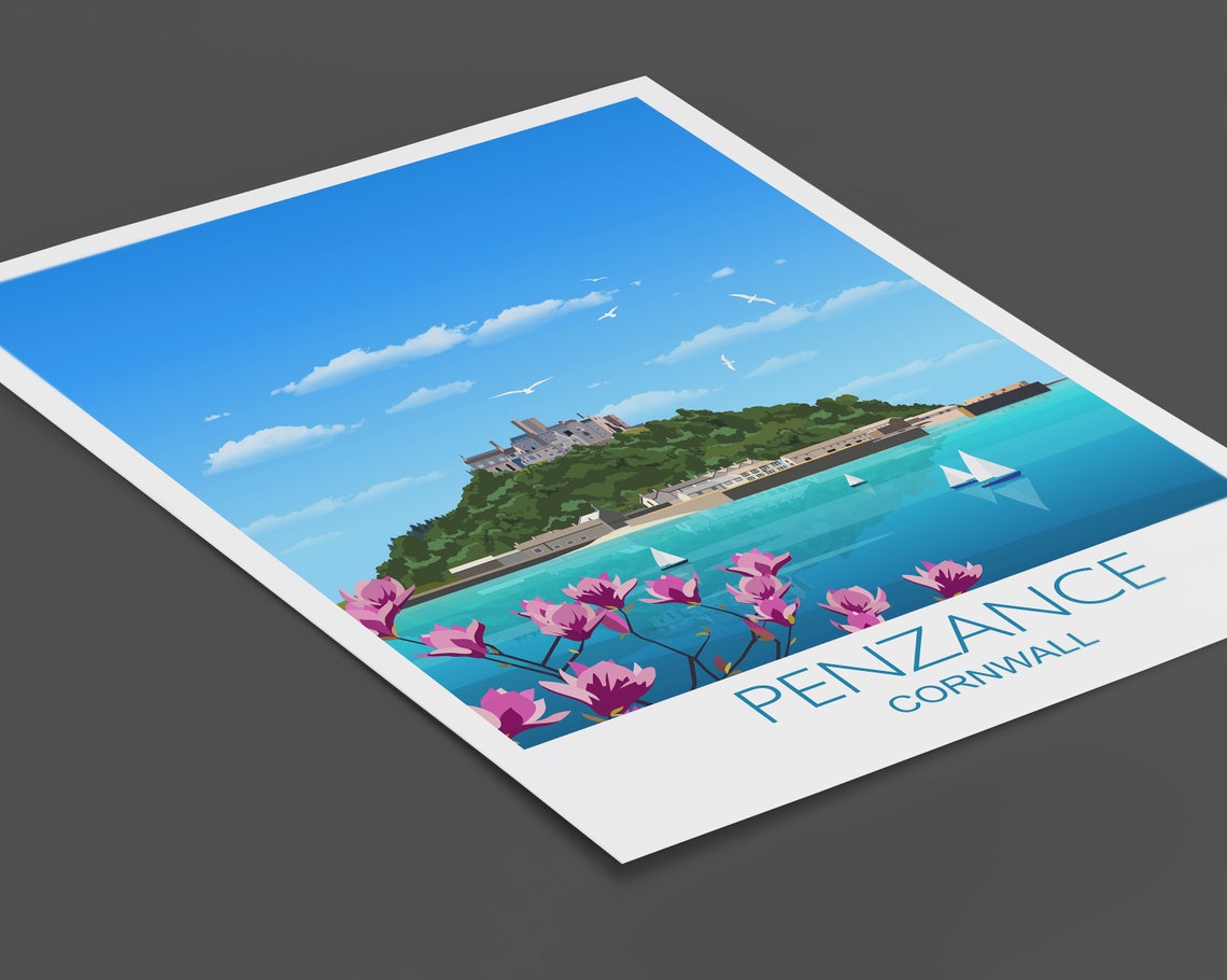 Penzance Travel Print Travel Poster Of Penzance Cornwall Uk Travel Poster Penzance Print - Image 2