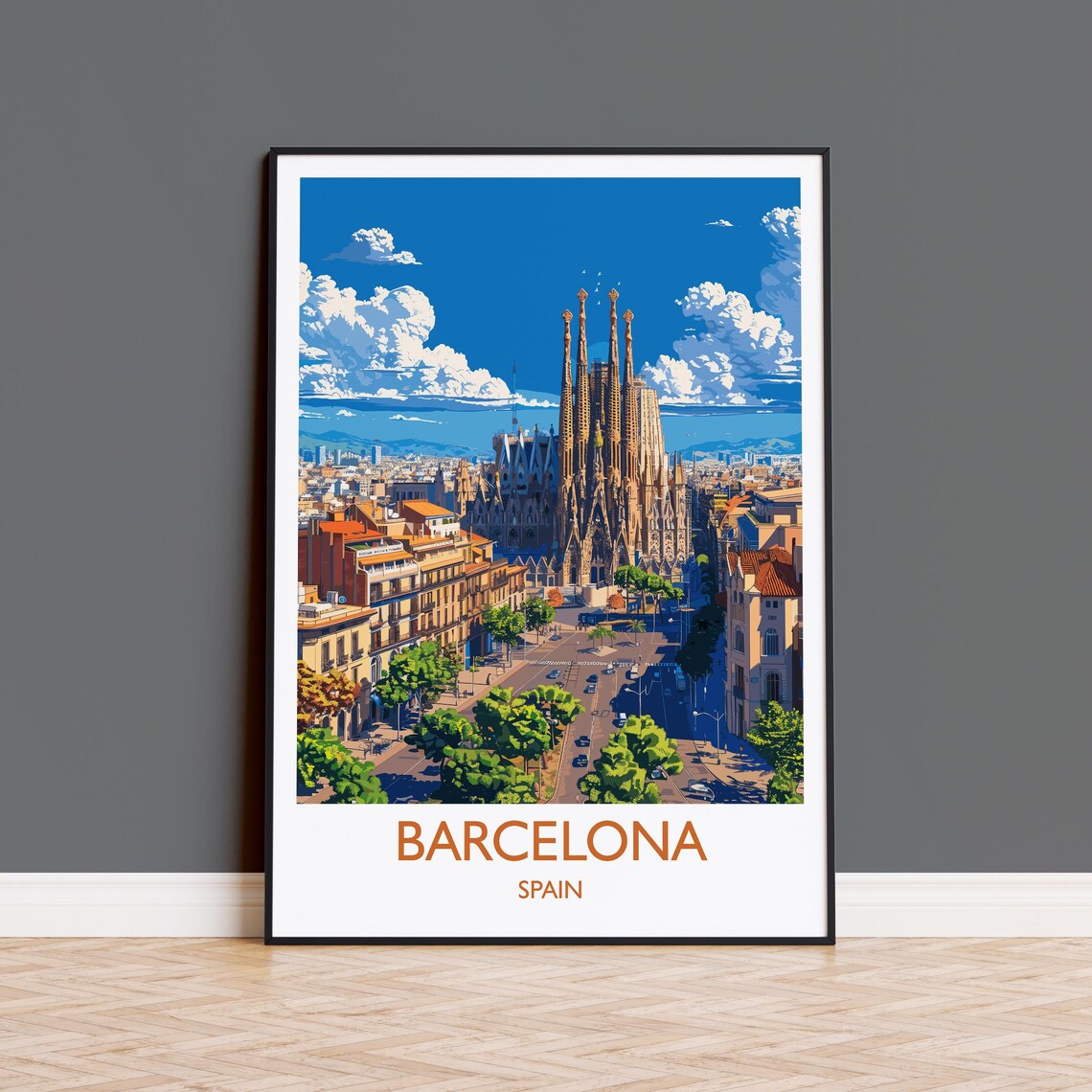 Barcelona Travel Poster, Spain City Wall Art