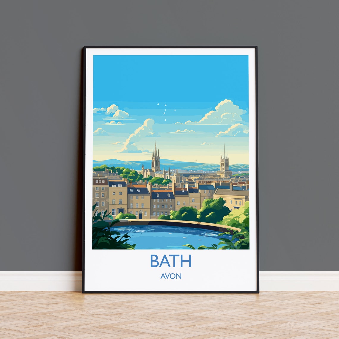 Bath Avon Georgian Crescents Abbey Skyline View Travel Poster