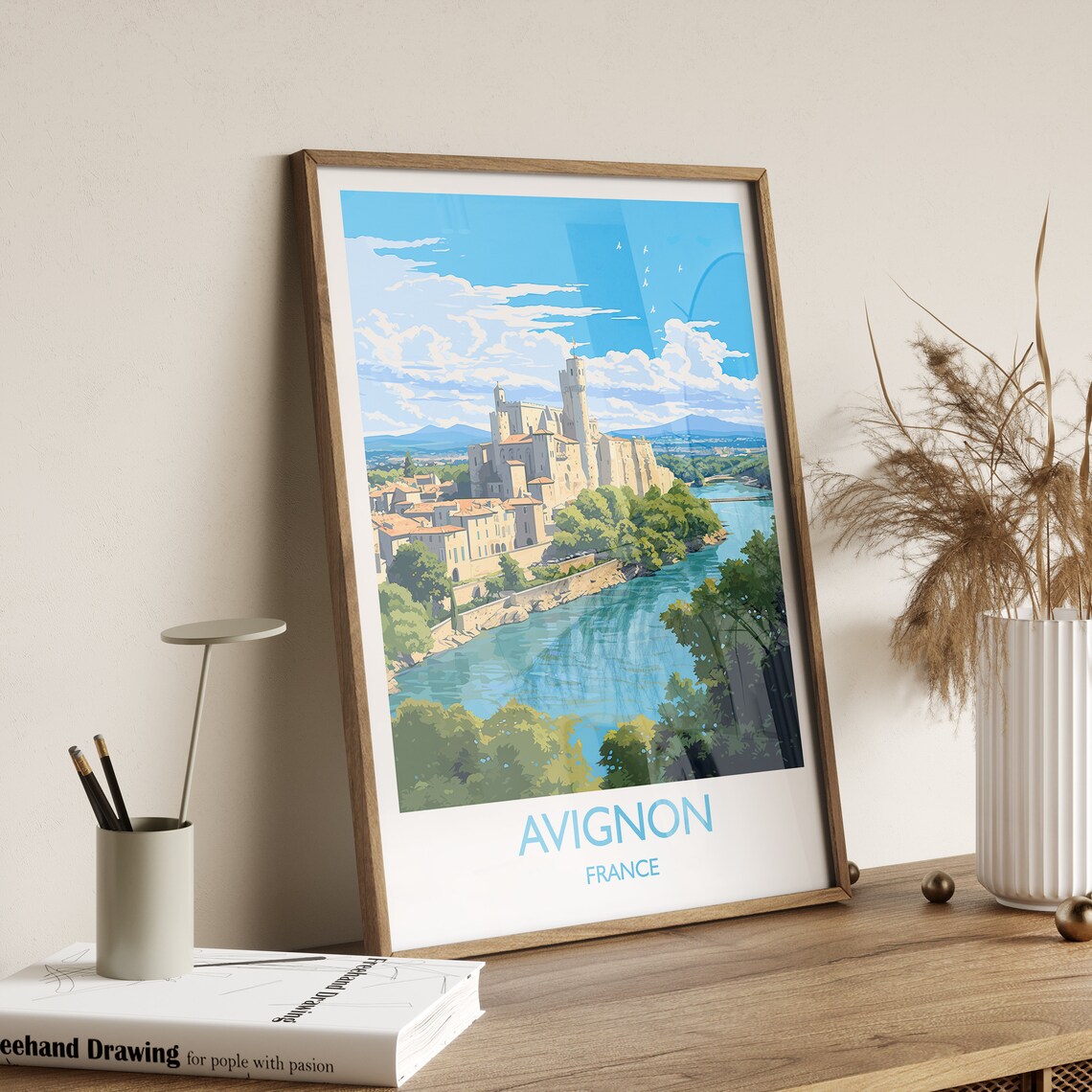 Avignon France Riverside Palace Fortress Provence Views Travel Poster - Image 3