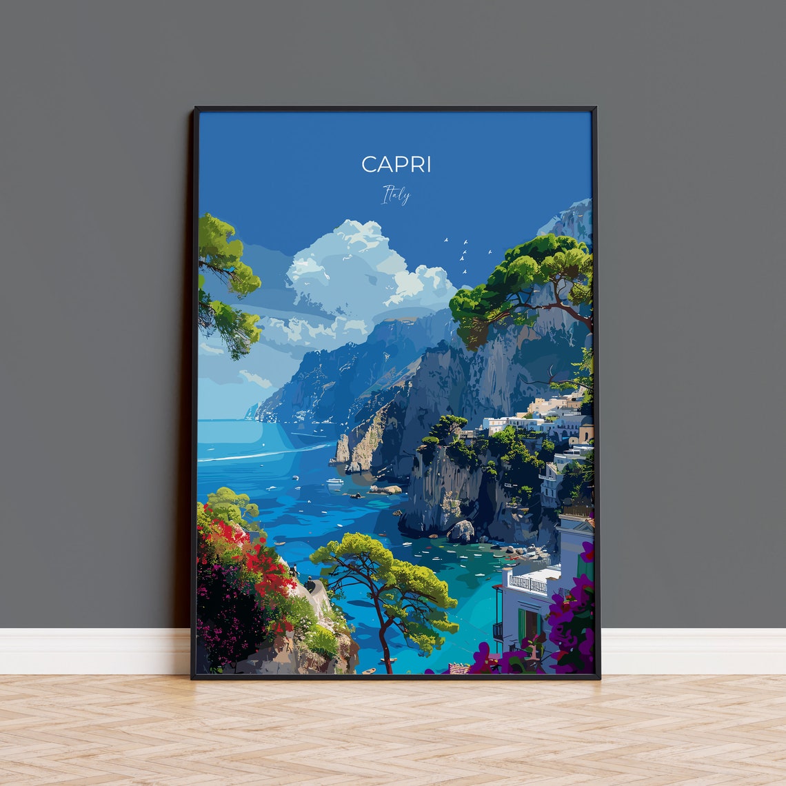 Capri Italy Cliffs White Town Flowered Terraces Sea View Poster