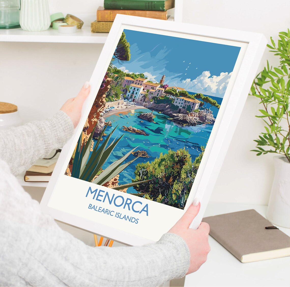 Menorca Balearic Islands Coastal Village Bay Agave Foreground Poster - Image 3