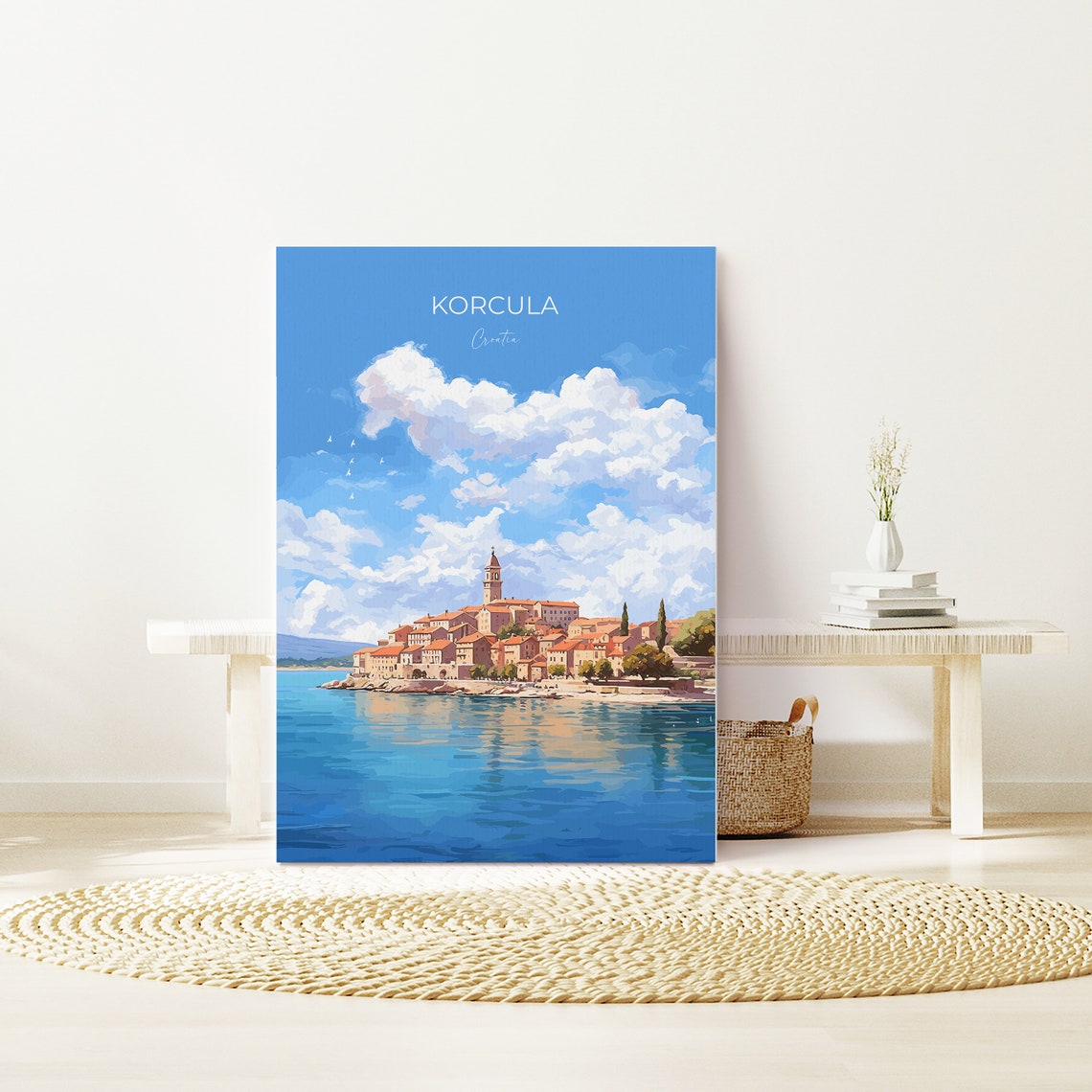 Korcula Croatia Island Old Town Bell Tower Over the Sea Travel Poster - Image 3