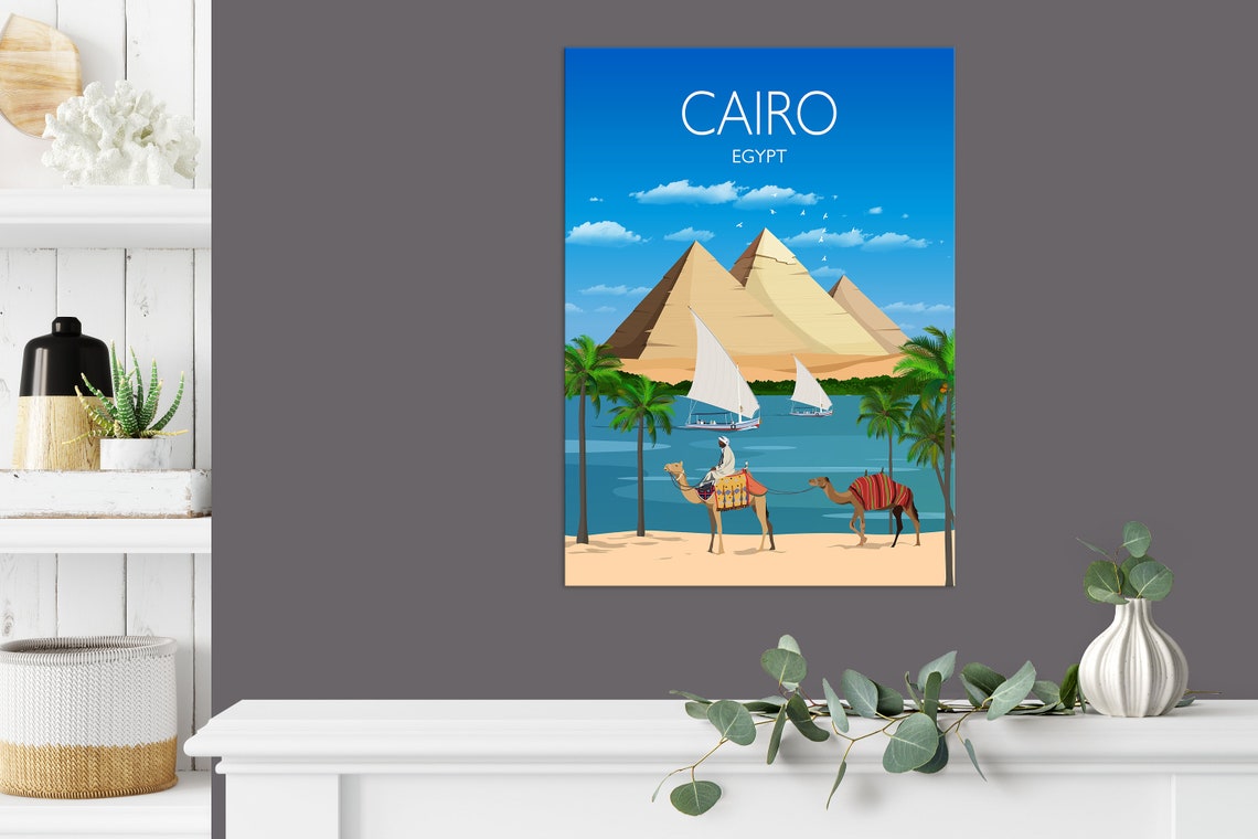 Cairo Egypt Giza Pyramids Camels Nile Sailboats Travel Poster - Image 2