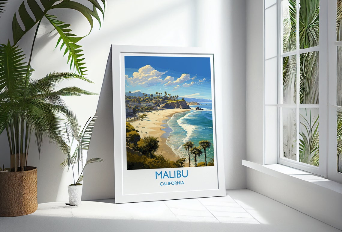 Malibu Travel Poster Travel Print Of Malibu California Malibu Art Lovers Gift Usa Gift Wall Art Print - Image 3