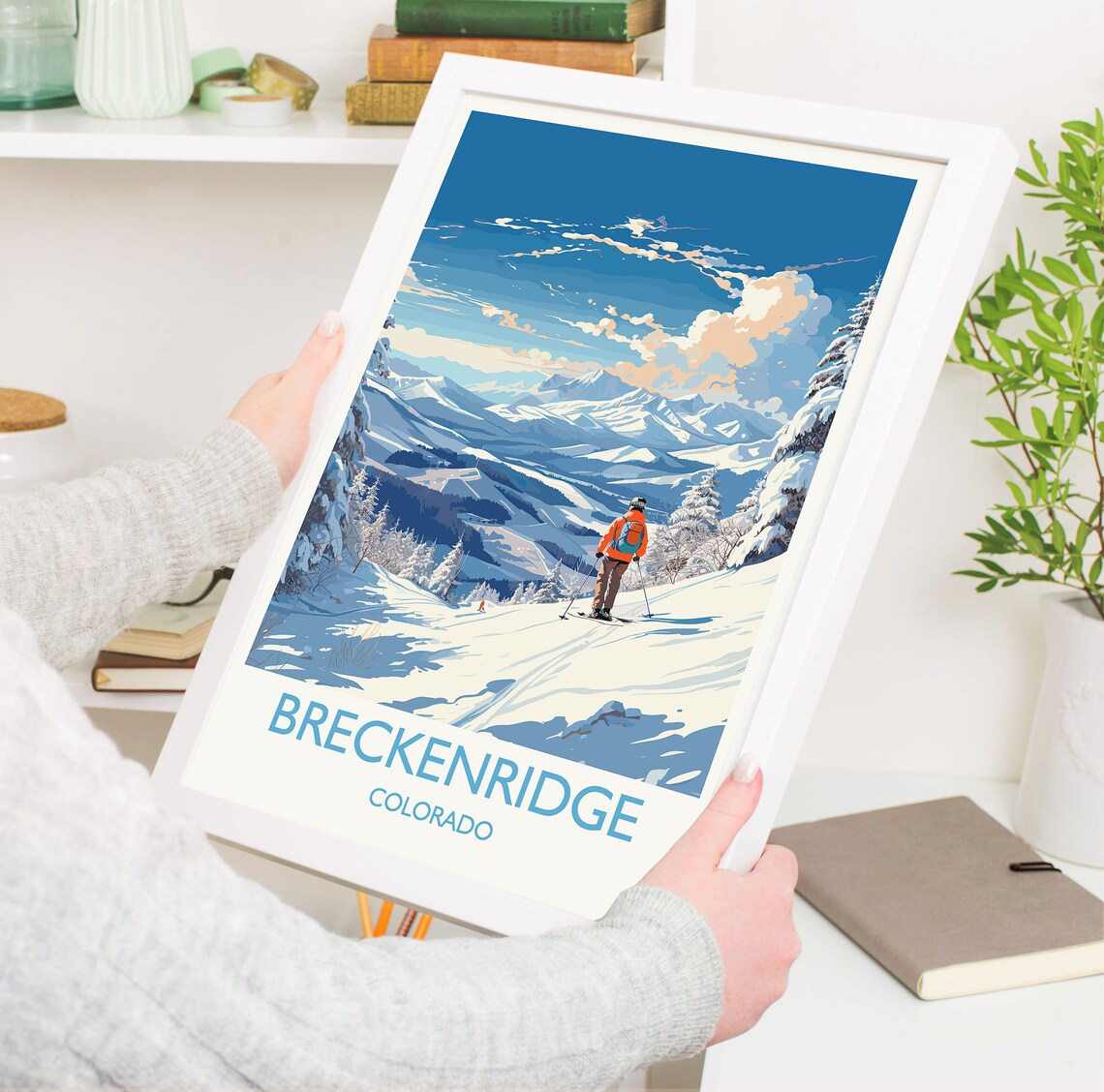 Breckenridge Colorado Skier Blue Slope Mountain Winter Travel Poster - Image 5