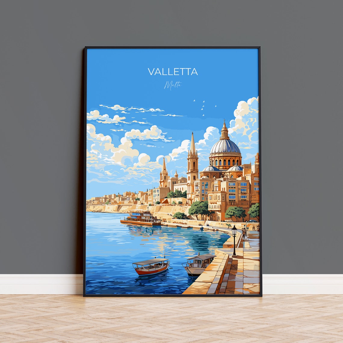 Valletta Malta Harbor Waterfront Domed Church Coastline Poster