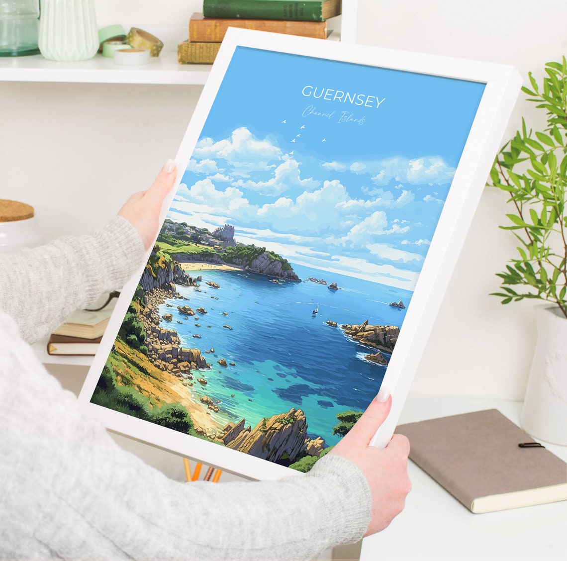 Guernsey Channel Islands Turquoise Cove Cliffs Coastal Travel Poster - Image 5