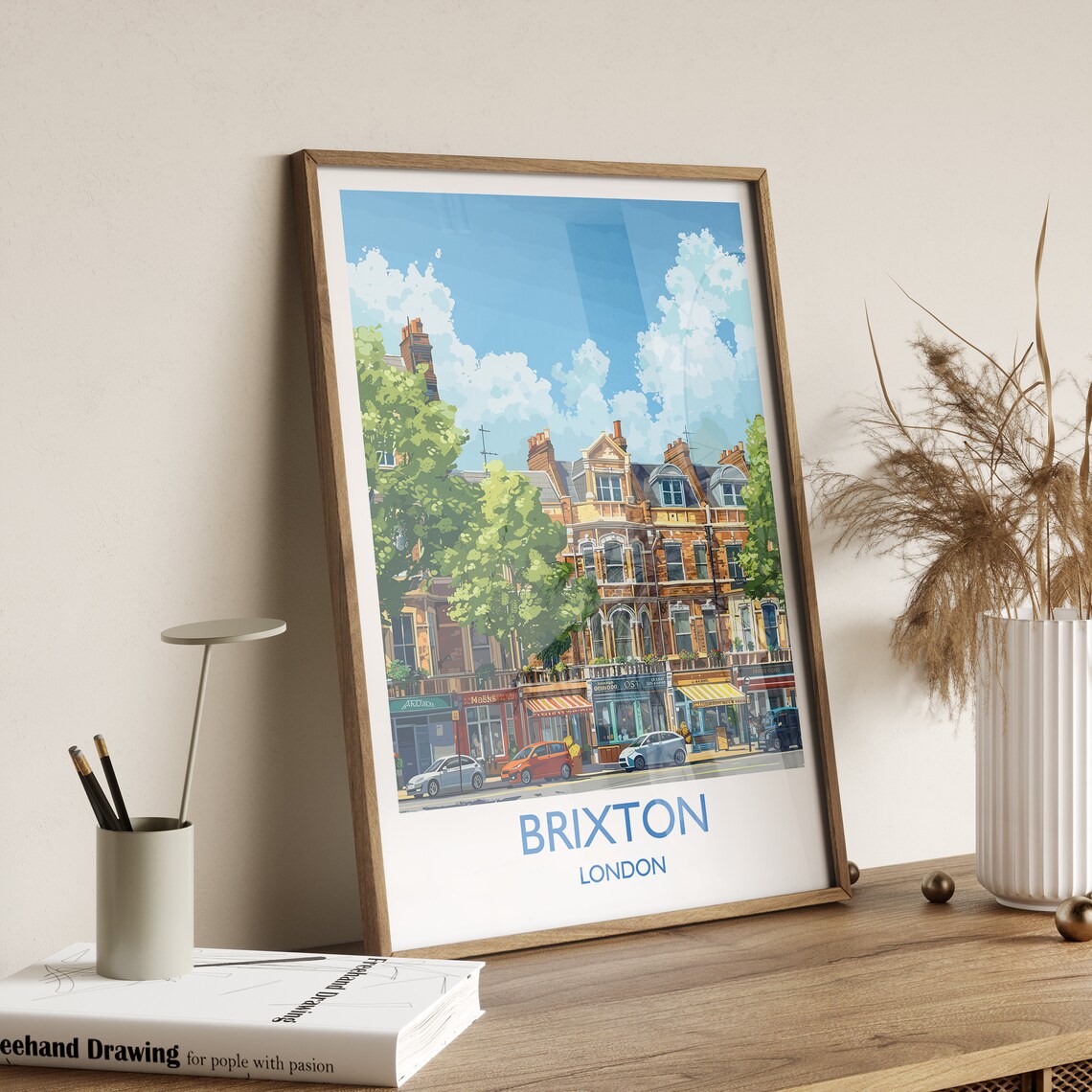 Brixton London High Street Shops Awnings Summer Day Travel Poster - Image 2