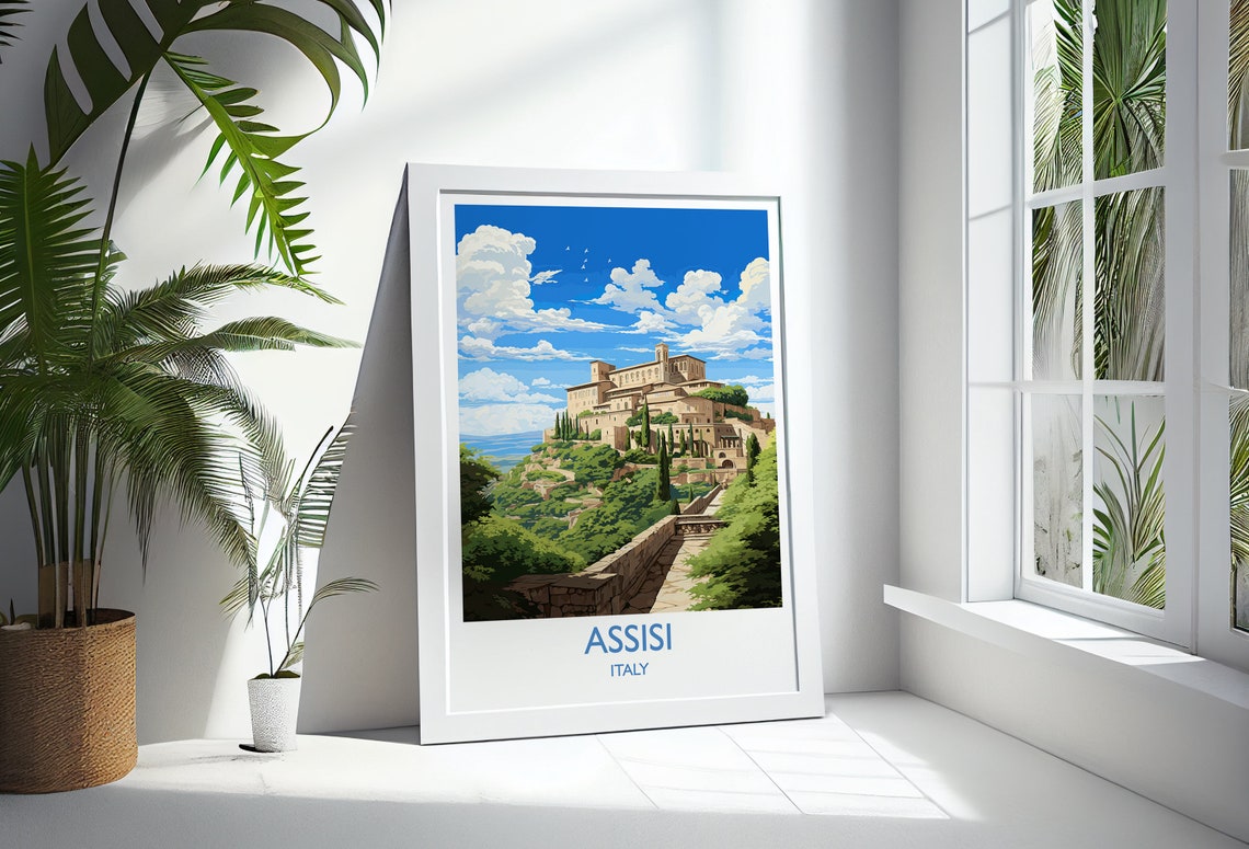 Assisi Italy Hilltop Basilica Cypress Trees Historic Travel Poster - Image 3