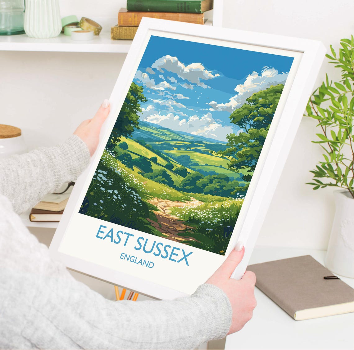 East Sussex Rolling Green Countryside Path England Travel Poster - Image 3