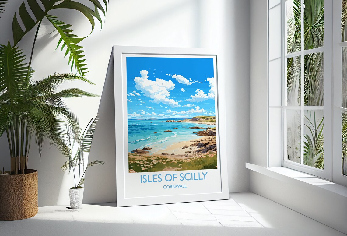 Isles Of Scilly Cornwall Golden Beach Rocks Blue Sea Coastal Wall Art - Image 3
