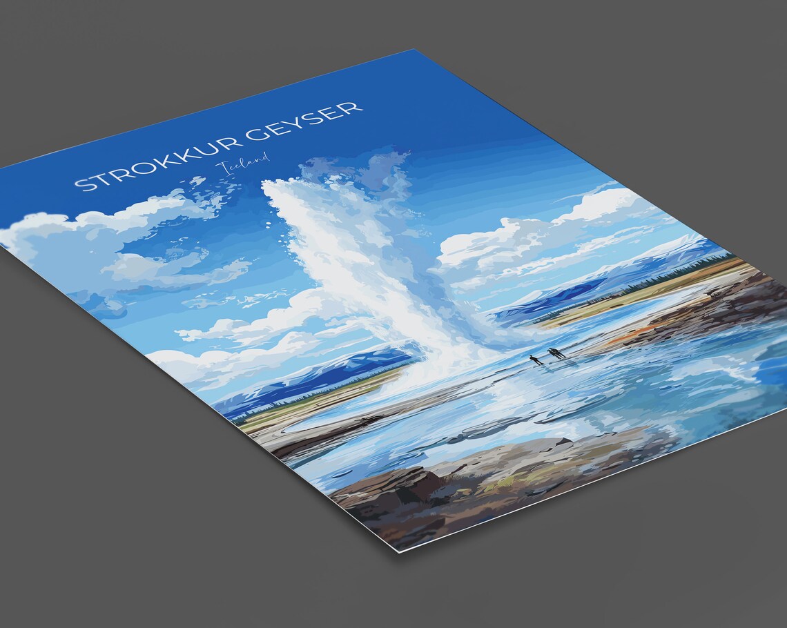 Strokkur Geyser Eruption Iceland Blue Sky Vintage Travel Poster - Image 2