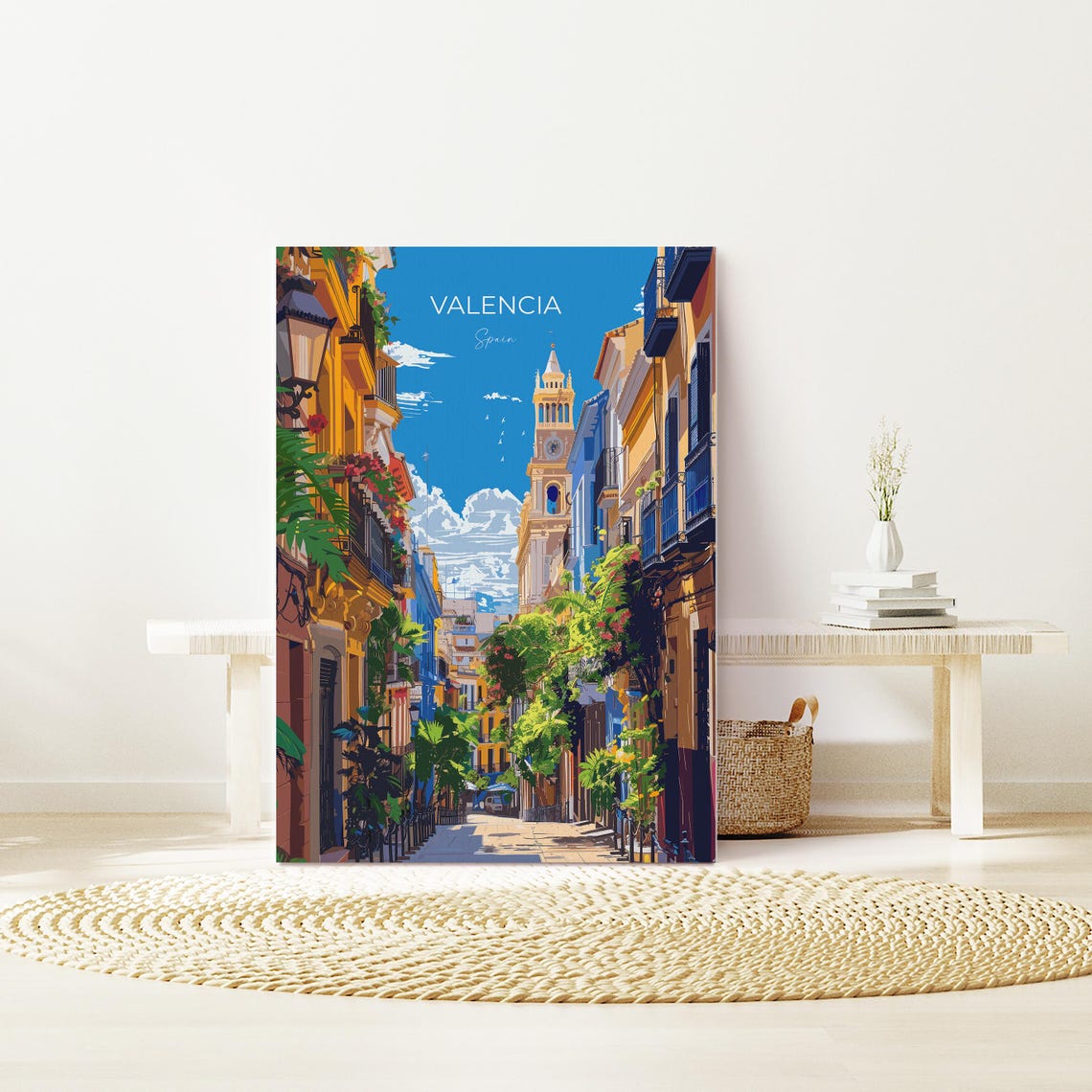 Valencia Spain Colorful Old Town Street Top Lettering Poster - Image 2