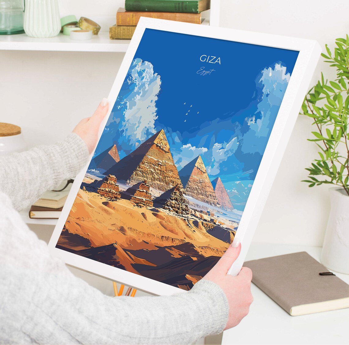 Giza Egypt Great Pyramids Desert Golden Sky Vintage Travel Poster - Image 3