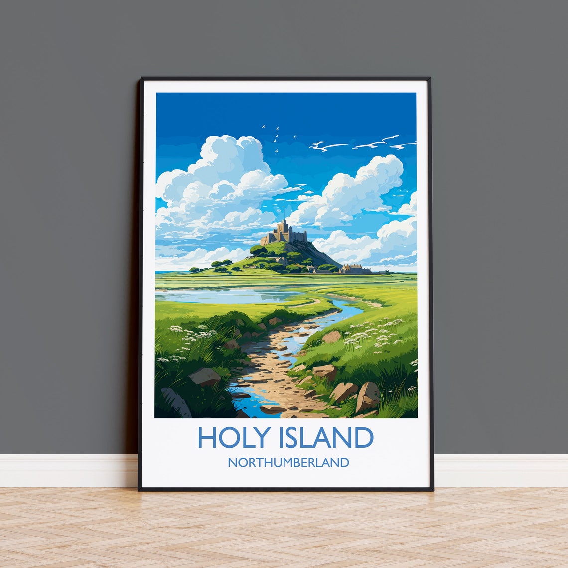 Holy Island Travel Print Wall Art Travel Poster Of Holy Island Northumberland Art Gift England Holy Island Art Lovers Gift
