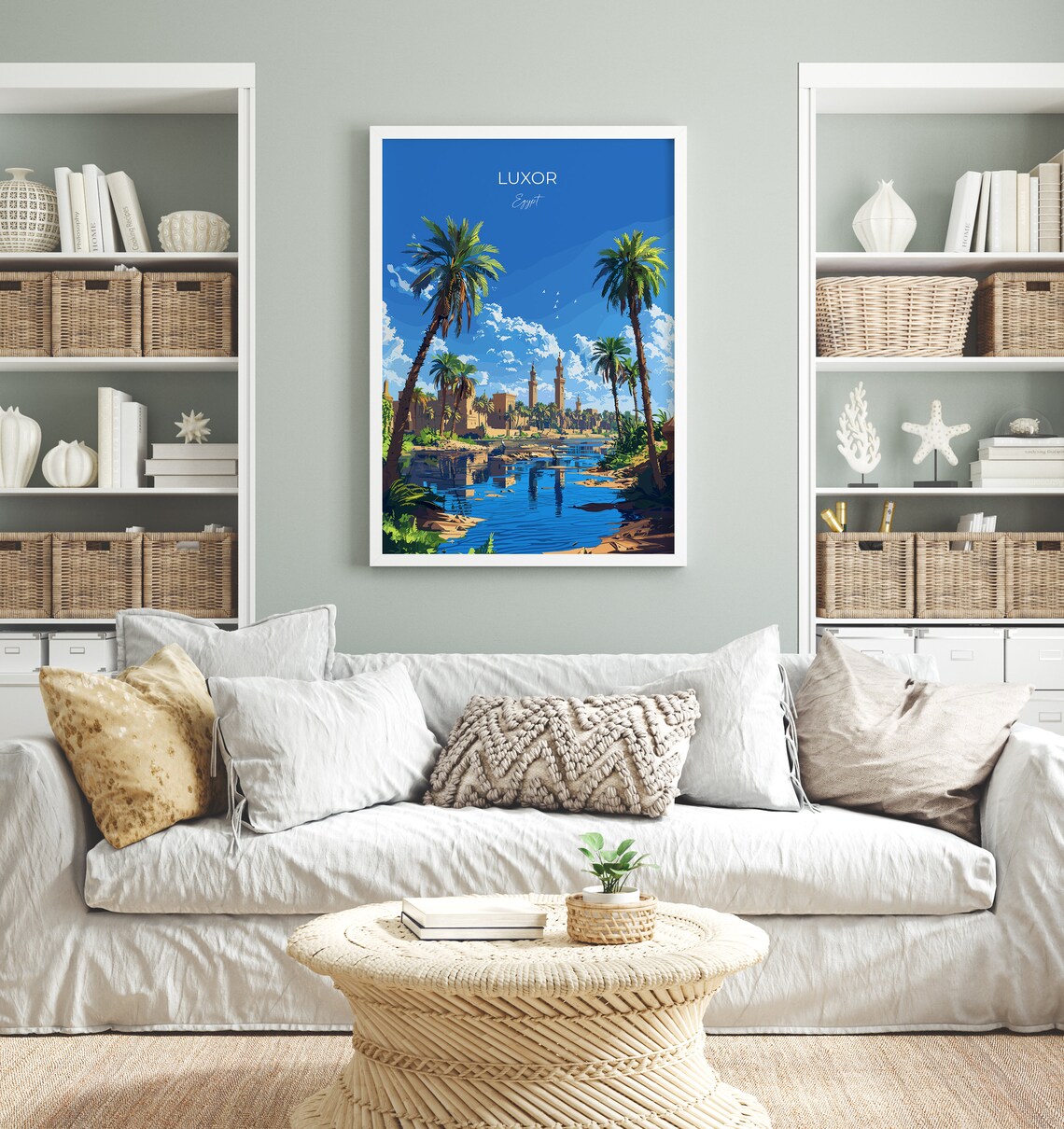 Luxor Egypt Nile River Palms Golden Temples Blue Sky Travel Poster - Image 2