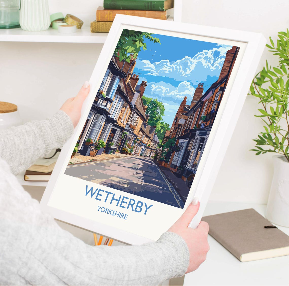 Wetherby Yorkshire Brick High Street Shops Retro Travel Poster - Image 3