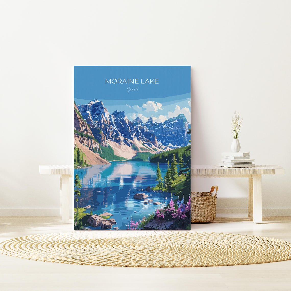 Moraine Lake Canada Mountain Reflection Top Lettering Travel Poster - Image 2