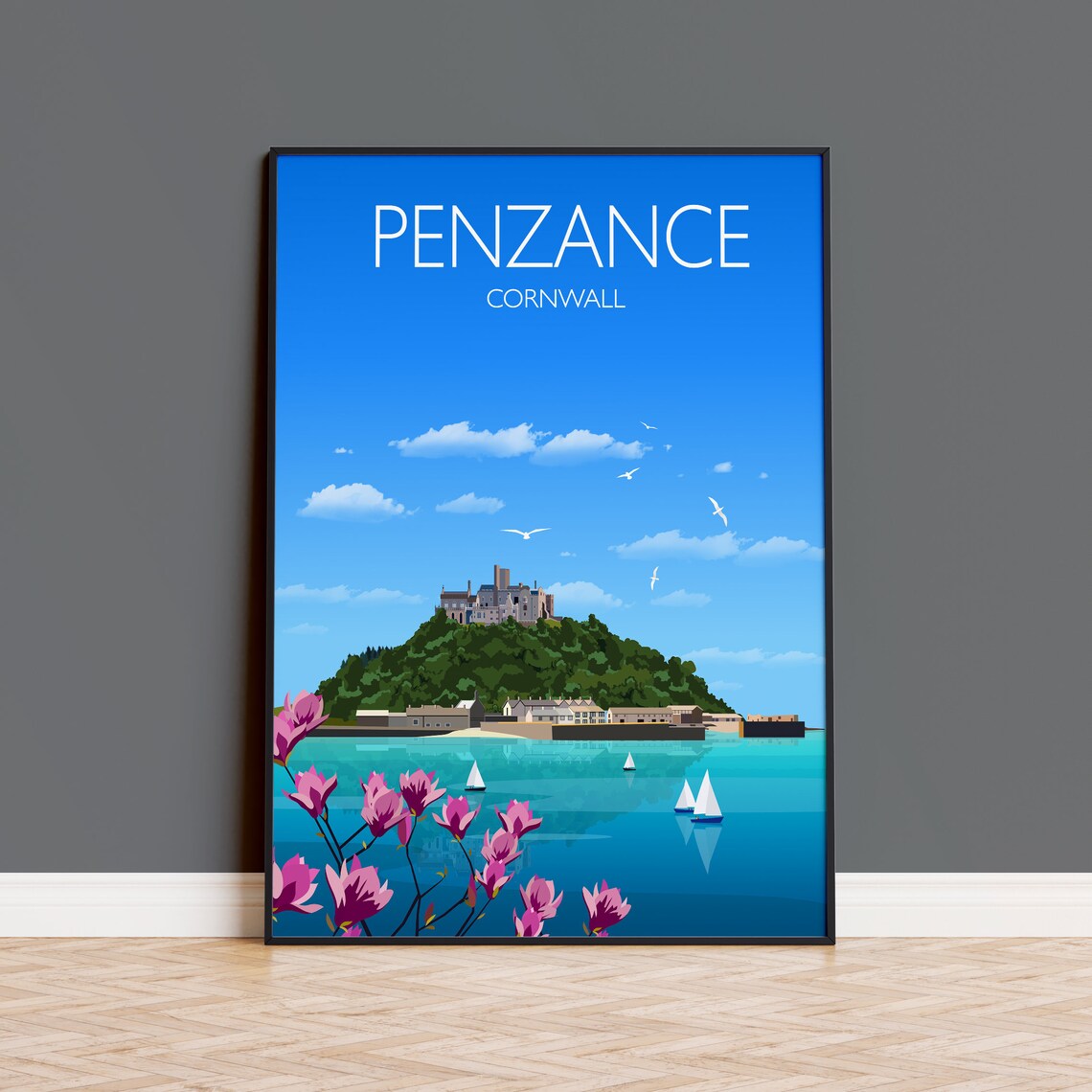 Penzance Travel Poster, Cornwall UK Travel Print
