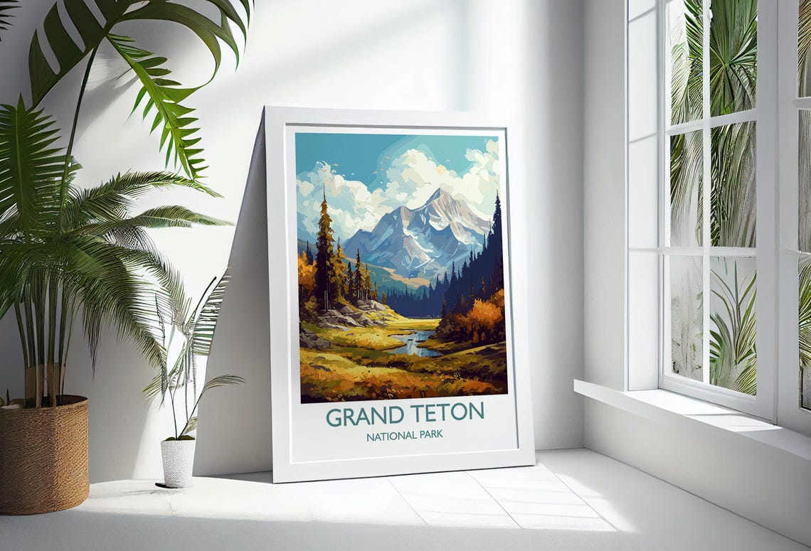 Grand Teton Poster Travel Print Of Grand Teton North America Grand Teton Art Lovers Gift Usa National Park Travel Gift - Image 2