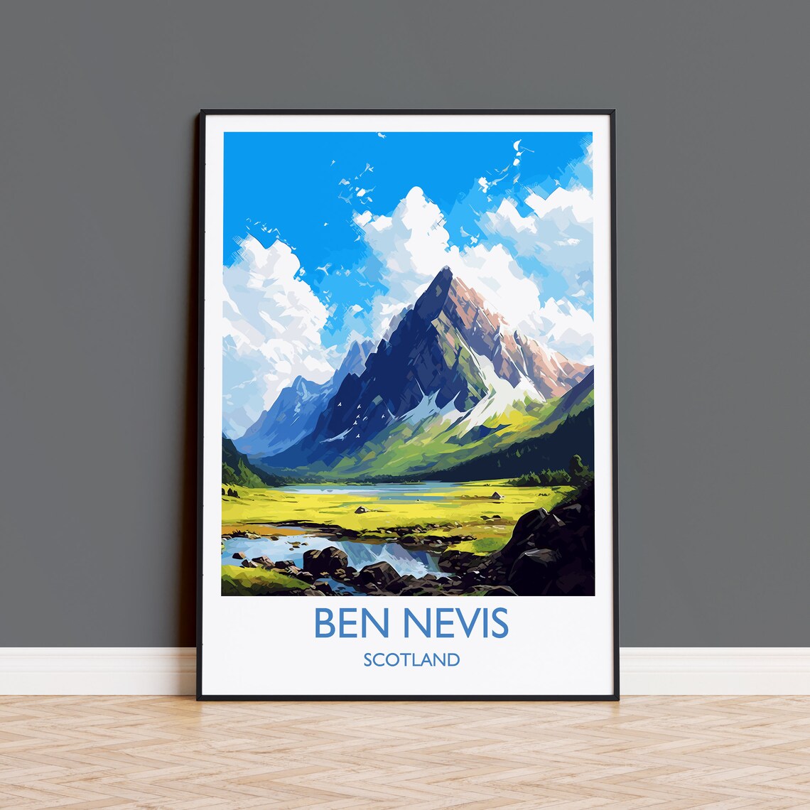 Ben Nevis Scotland Mountain Peak Loch Rocky Glen Travel Poster