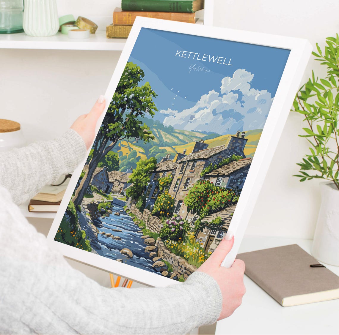 Kettlewell Yorkshire River Wharfe Cottages Modern Travel Poster - Image 3