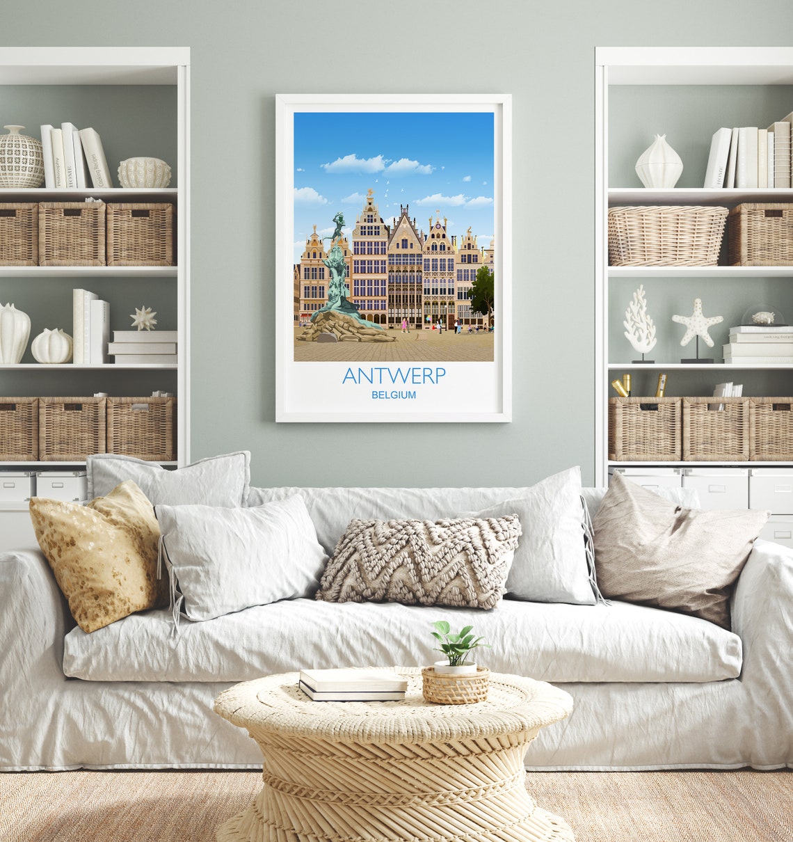 Antwerp Belgium Grote Markt Brabo Statue Guild Houses Travel Poster - Image 4