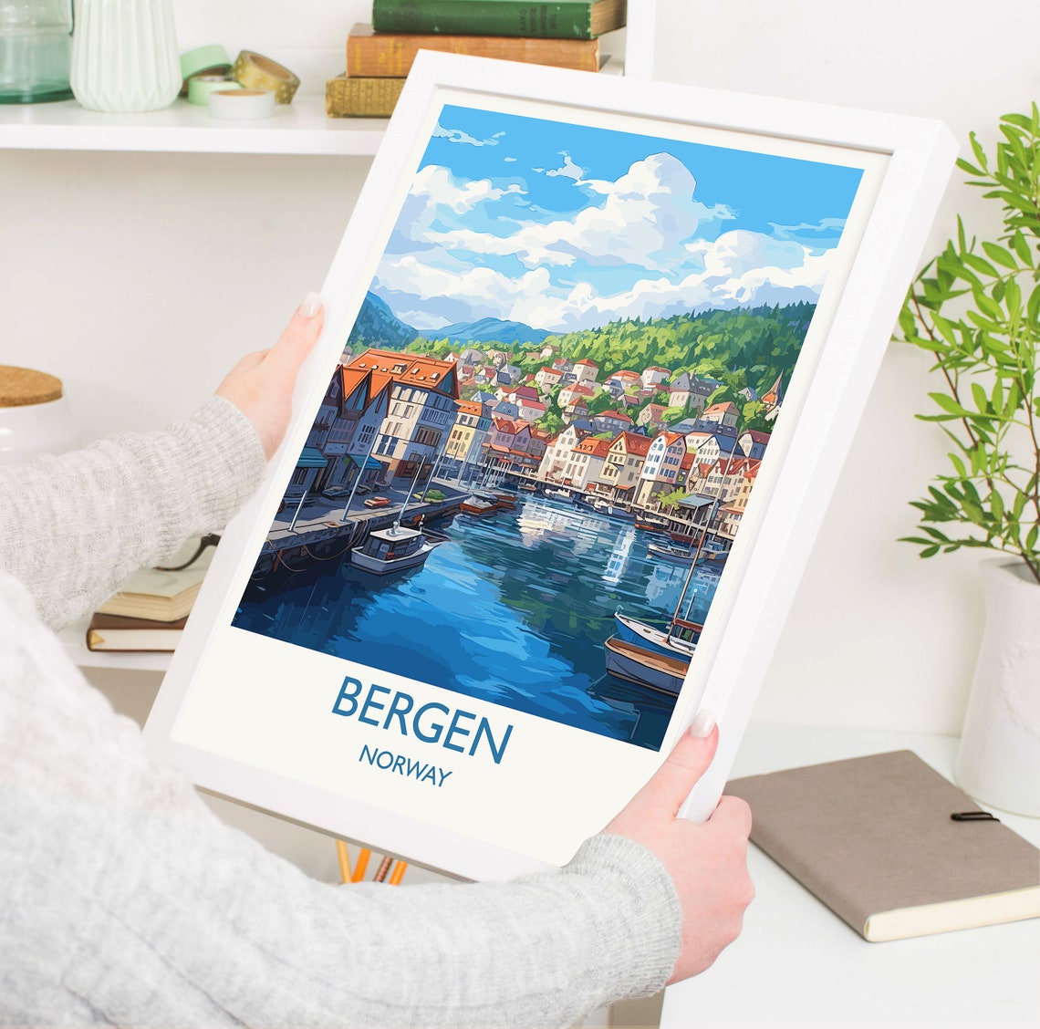 Bergen Norway Colorful Wharf Harbor Boats Fjord City Travel Poster - Image 5