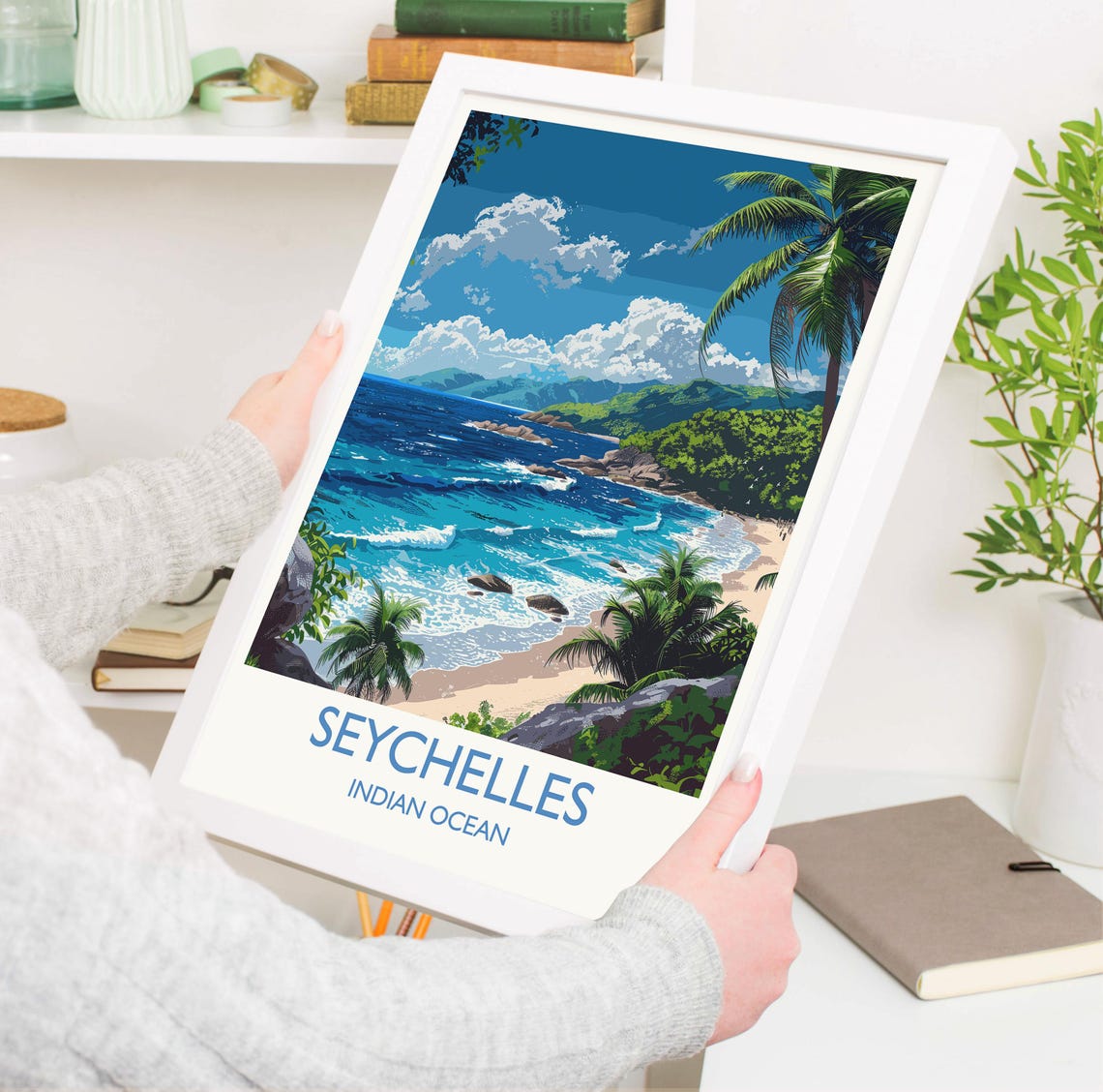 Seychelles Indian Ocean Beach Travel Poster With Title Caption - Image 3