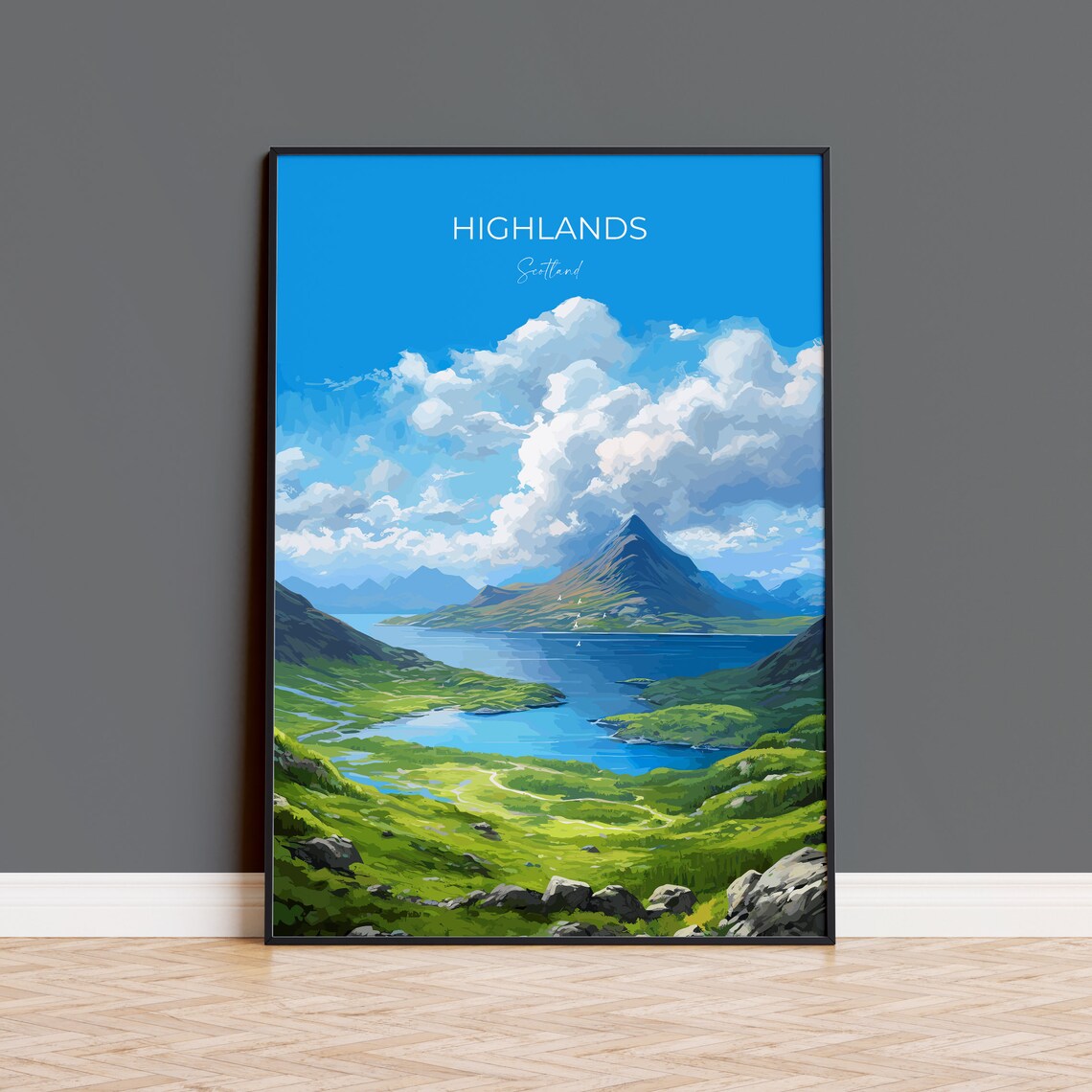 Highlands Travel Poster, Scotland Wall Art Print